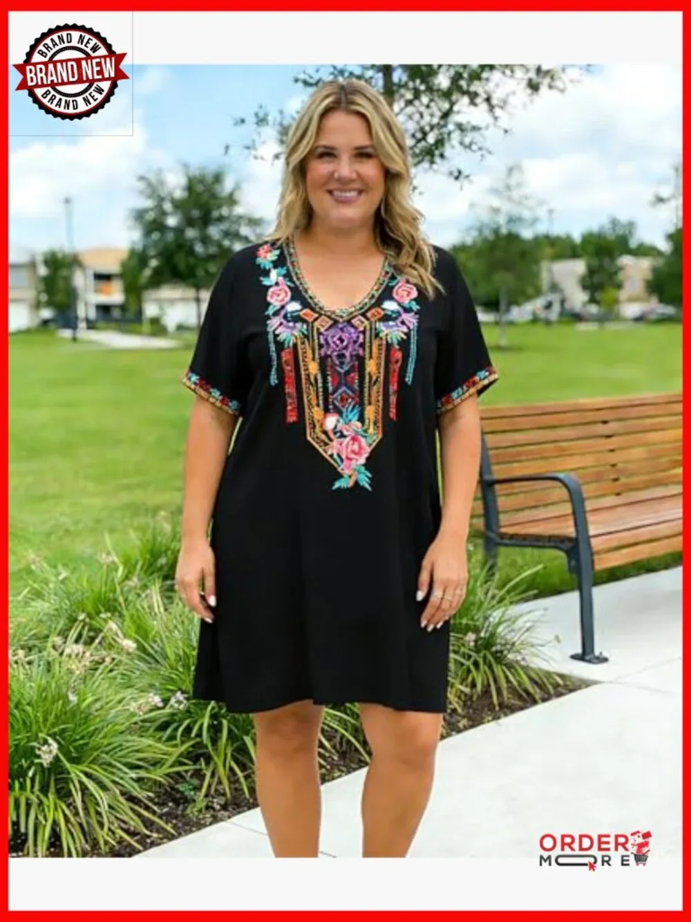 Mexican Embroidered Bohemian Peasant Dress Plus Size Rayon Summer - Picture 5 of 7